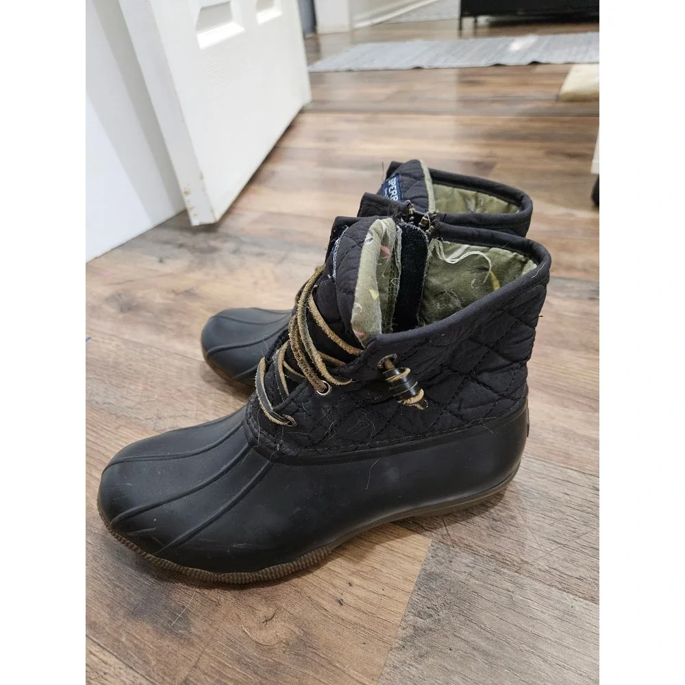Sperry Saltwater Quilted Duck Boots Black STS94063 Women 7M Waterproof